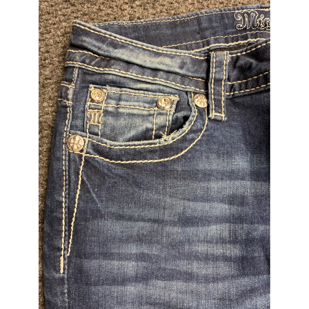 Miss Me Chloe Boot Cut Jeans Womens 27 Dark Wash Embroidered Wing Sequin Denim - Picture 7 of 8